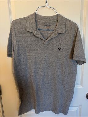 American Eagle Outfitters Heather Gray Polo with Navy Logo